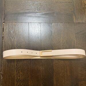 Women's Cream Leather Belt with Gold Buckle